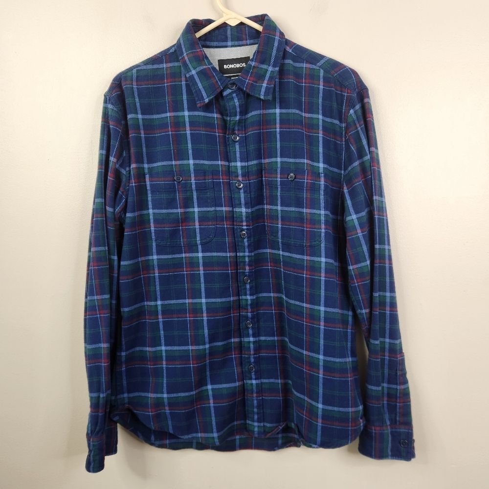 Bonobos Mens Standard Fit Plaid Long Sleeve Button Down Flannel Shirt Medium